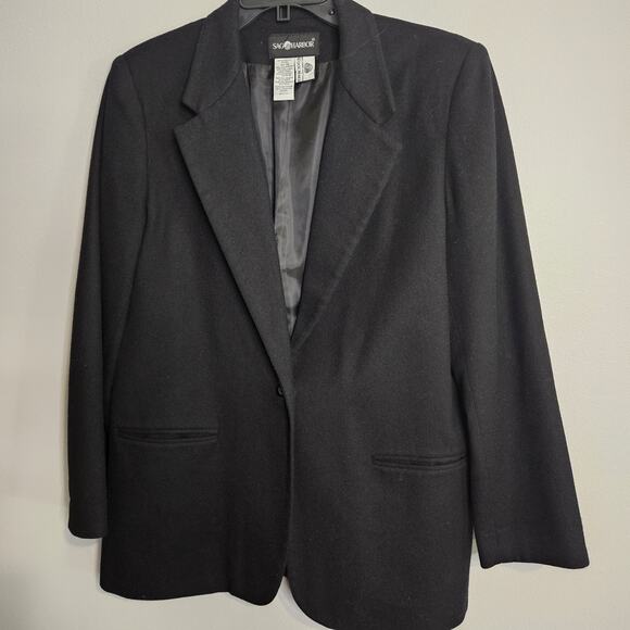 Sag Harbor Women's Black One Button Lined 100% Wool Blazer Jacket Size 14 - Picture 1 of 8